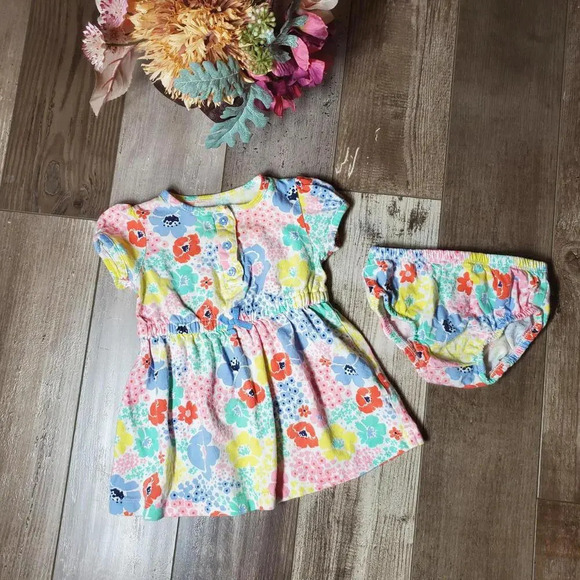 Carter's 9M Baby Girl 100% Cotton Floral Matching Dress and Bloomer Outfit - Picture 1 of 12